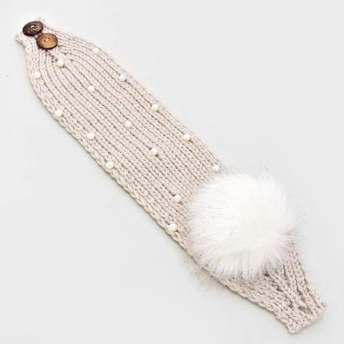 iLLASPARKZ Pearl Knit Pom Pom Fur Earmuff Headband