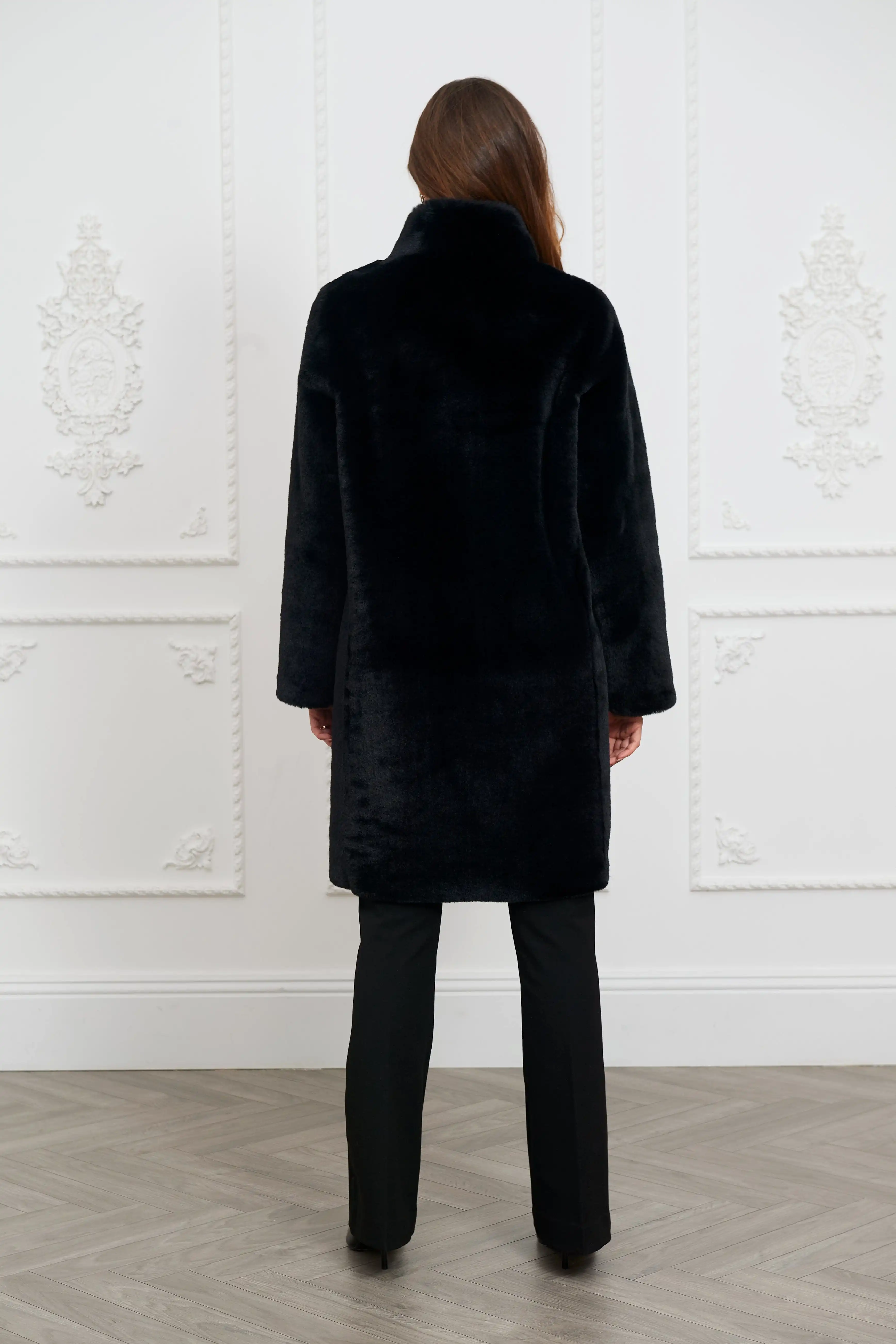 Jackie Recycled Vegan Fur Shearling Coat | Black