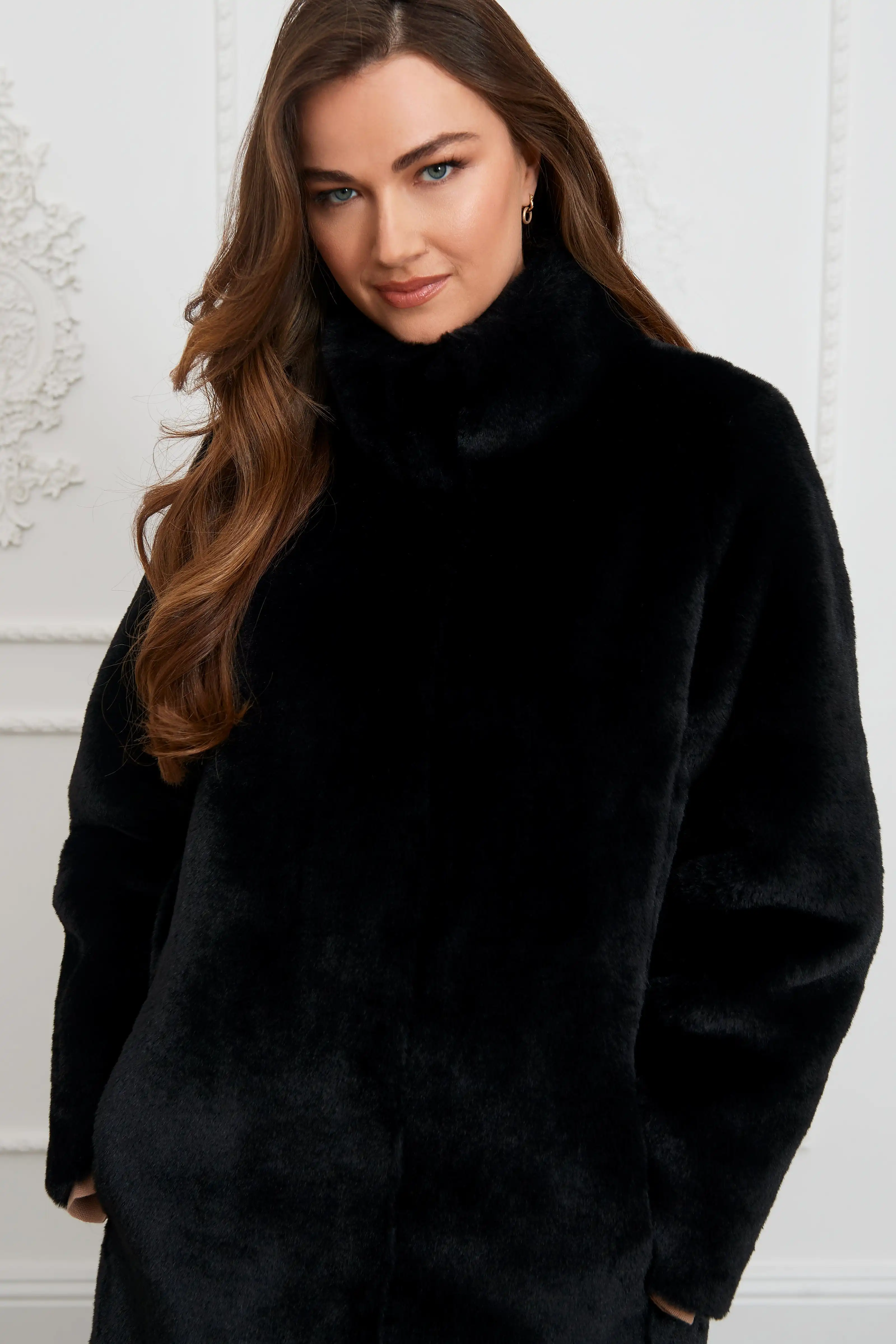 Jackie Recycled Vegan Fur Shearling Coat | Black