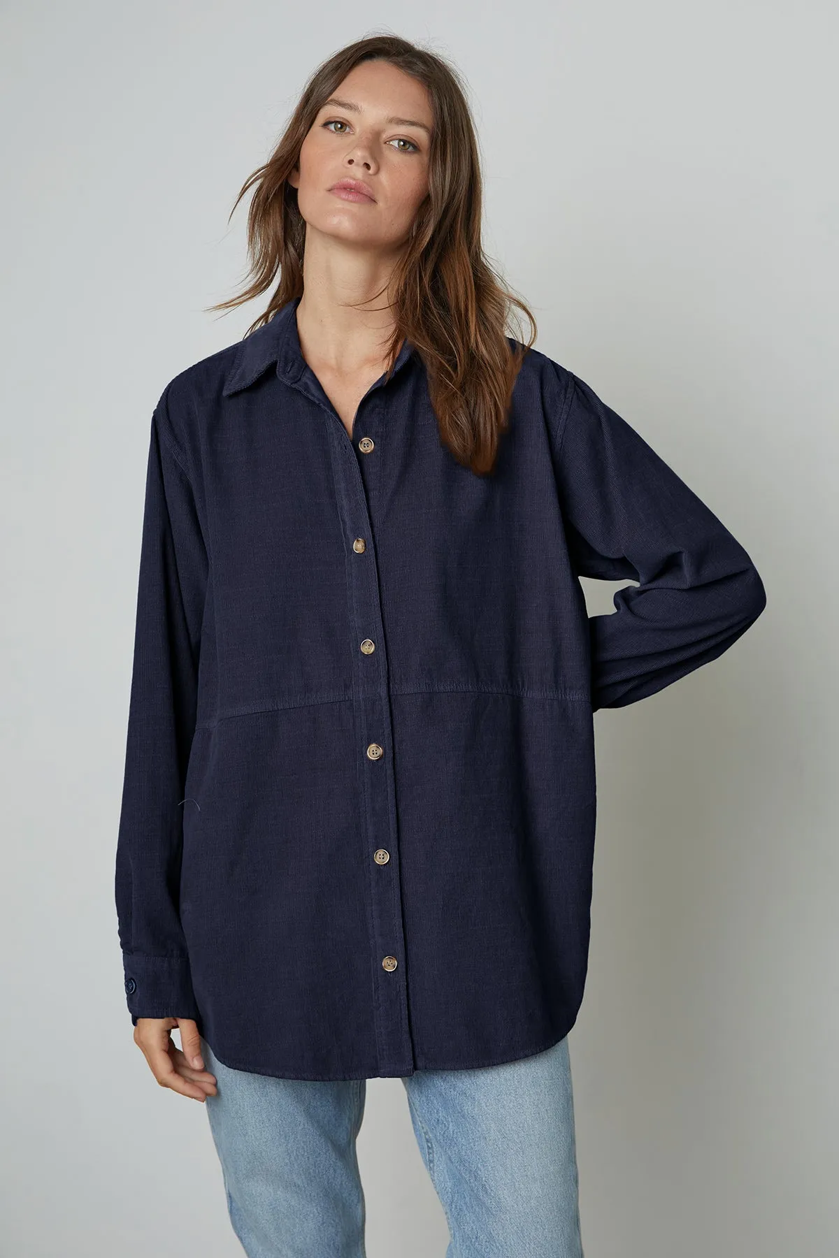 JESLYN CORDUROY BUTTON-UP SHIRT