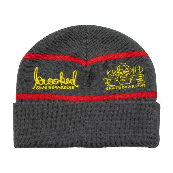 KROOKED NASKAR CUFF BEANIE CHARCOAL/RED/YELLOW