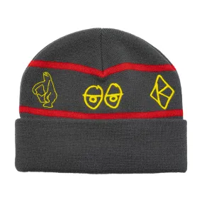 KROOKED NASKAR CUFF BEANIE CHARCOAL/RED/YELLOW