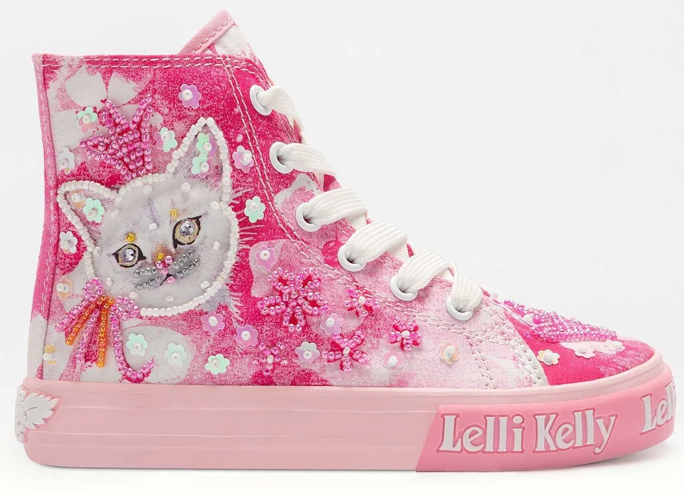 LELLI KELLY LK 1010 CLIO KITTY CANVAS BOOTS HI-TOPS ROSA