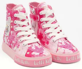 LELLI KELLY LK 1010 CLIO KITTY CANVAS BOOTS HI-TOPS ROSA