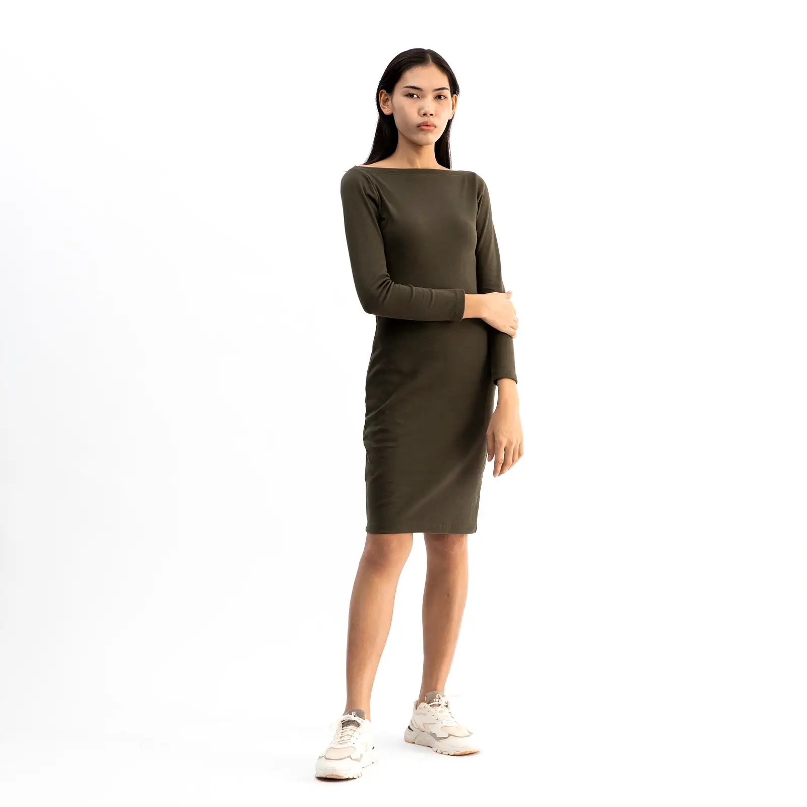 Long Sleeve Midi Dress | Moss Green