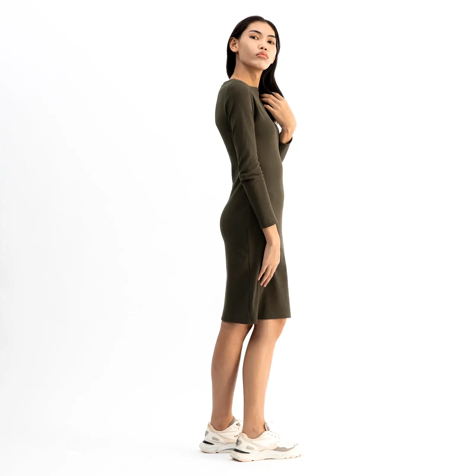 Long Sleeve Midi Dress | Moss Green