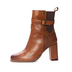 MEGAN TAN HEELED STRAP BOOT