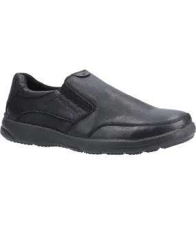 Mens aaron slip on leather shoe black Hush Puppies