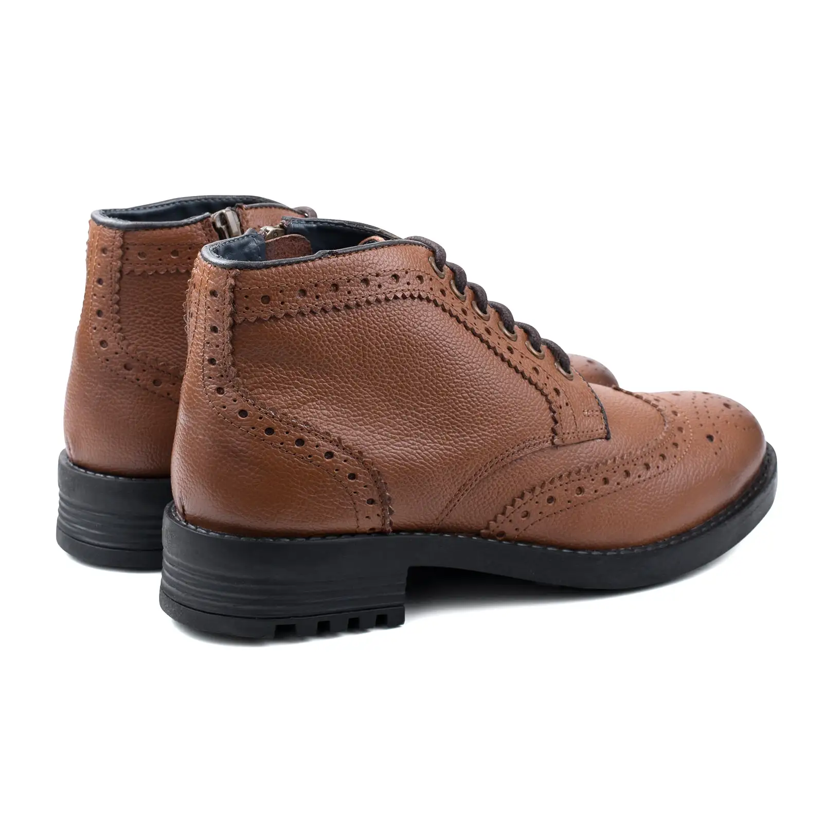 MENS HANS TAN ZIP & LACE BROGUE BOOT