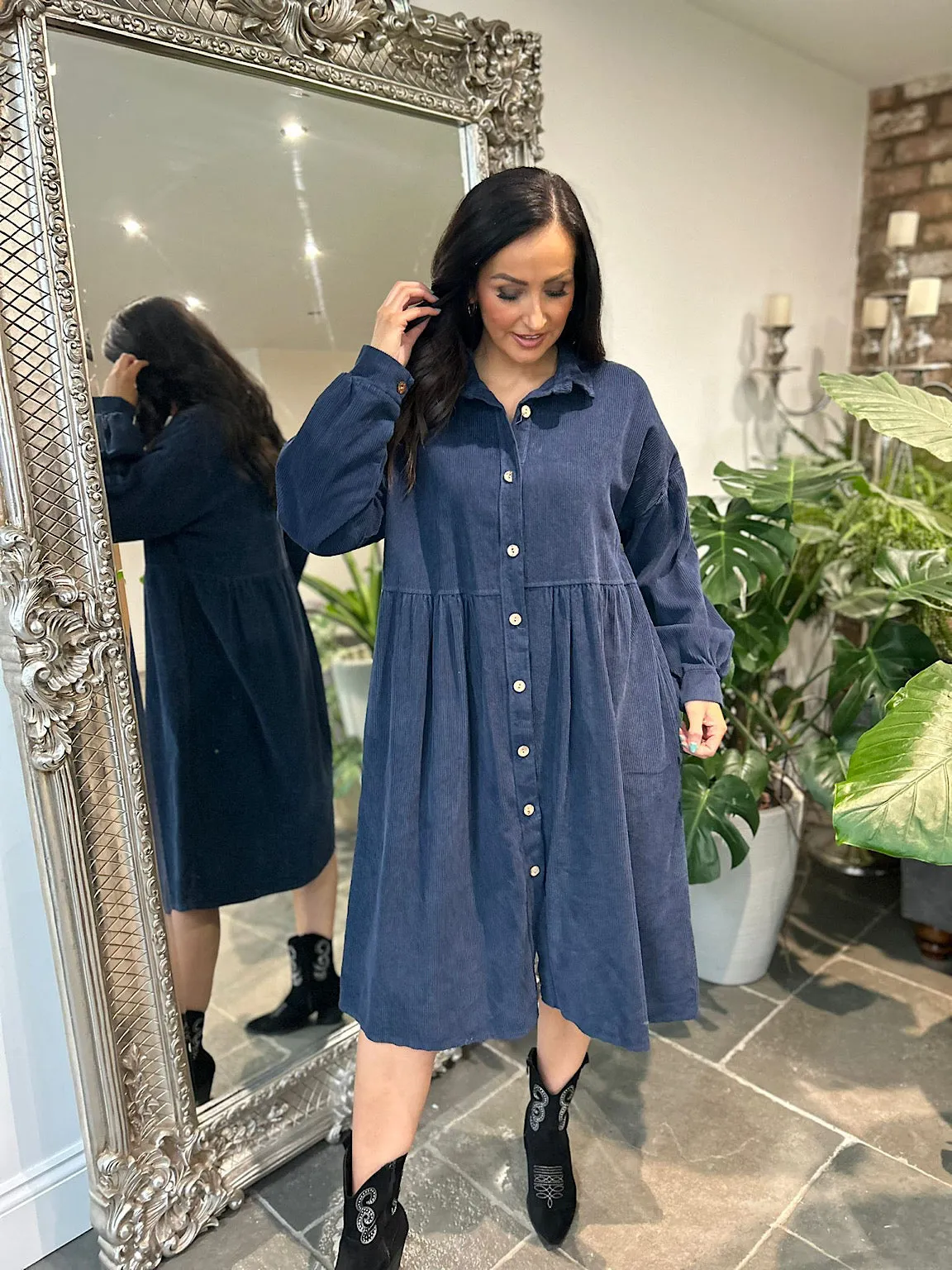 Navy Corduroy Shirt Dress Debbie