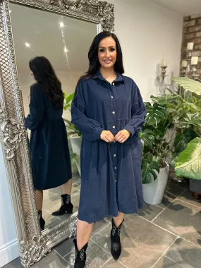 Navy Corduroy Shirt Dress Debbie