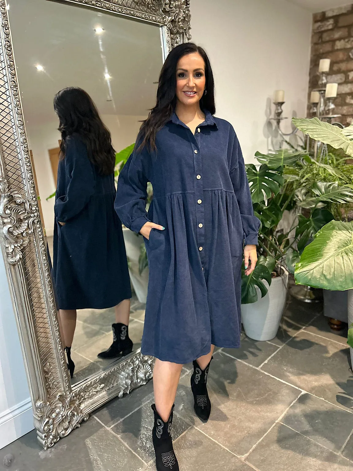 Navy Corduroy Shirt Dress Debbie