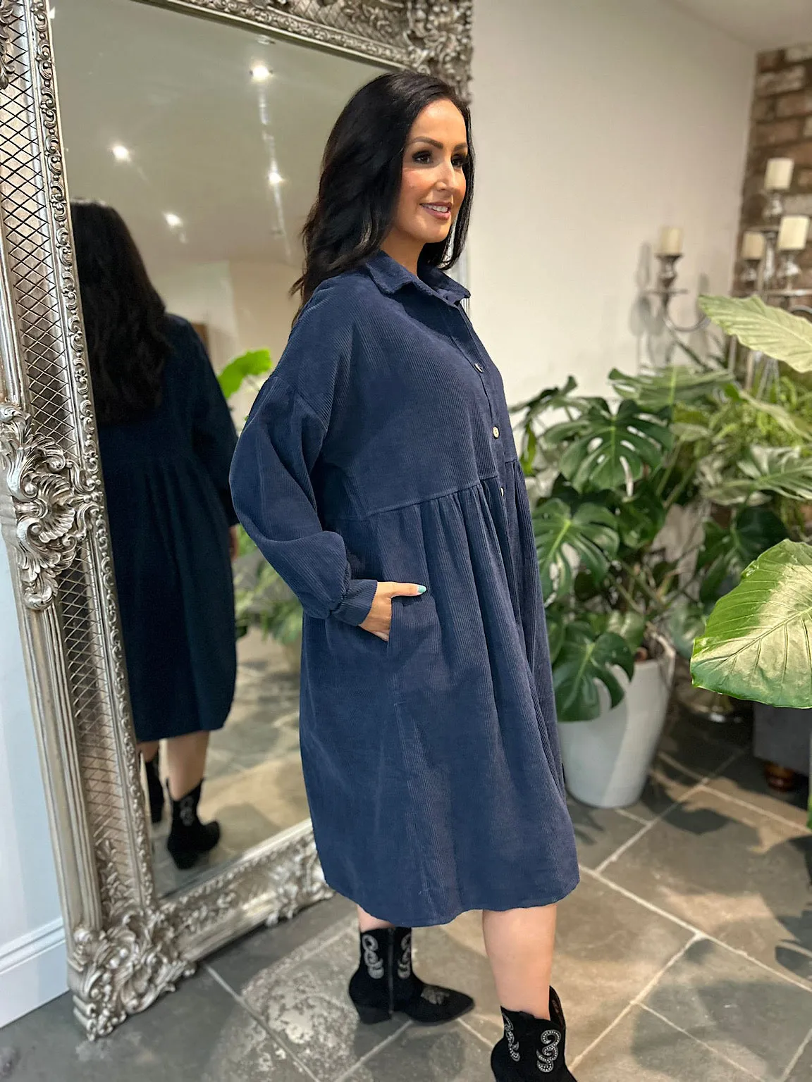 Navy Corduroy Shirt Dress Debbie