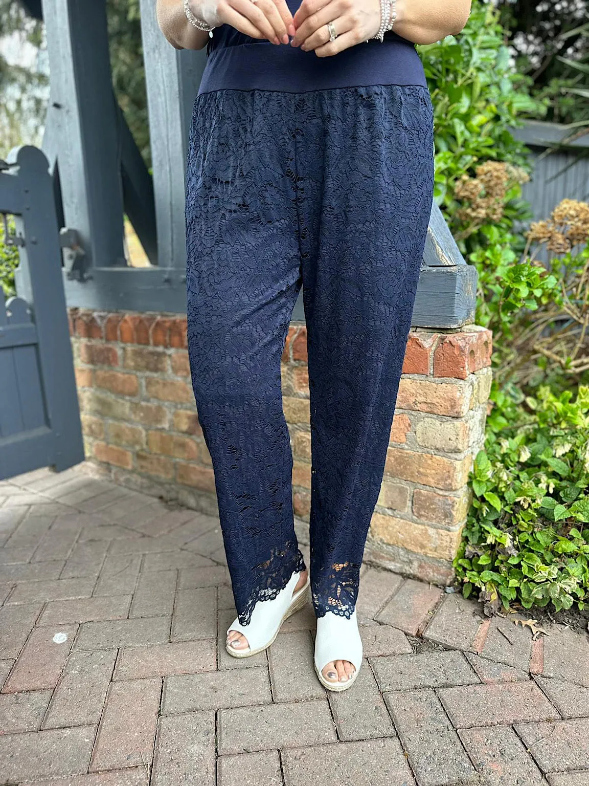 Navy Lined Lace Trousers