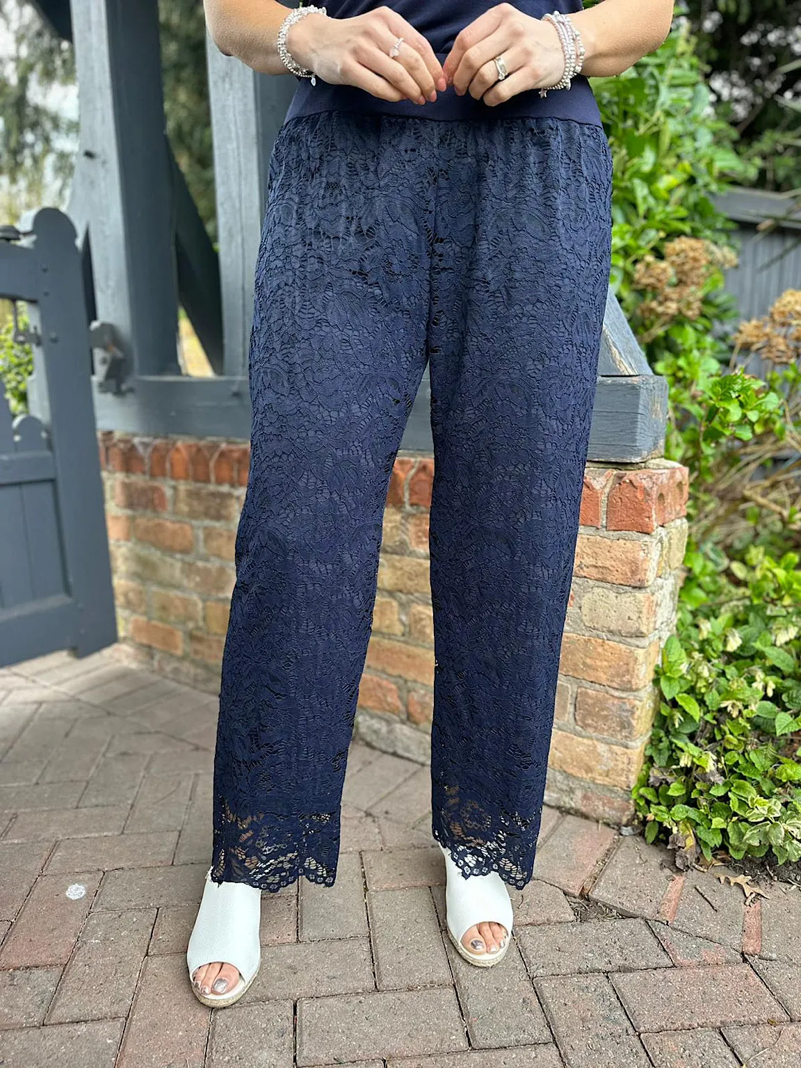 Navy Lined Lace Trousers