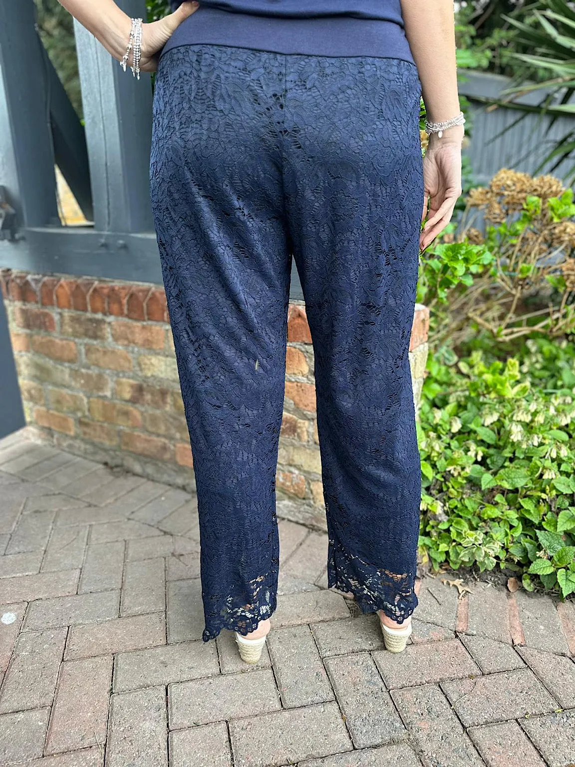 Navy Lined Lace Trousers