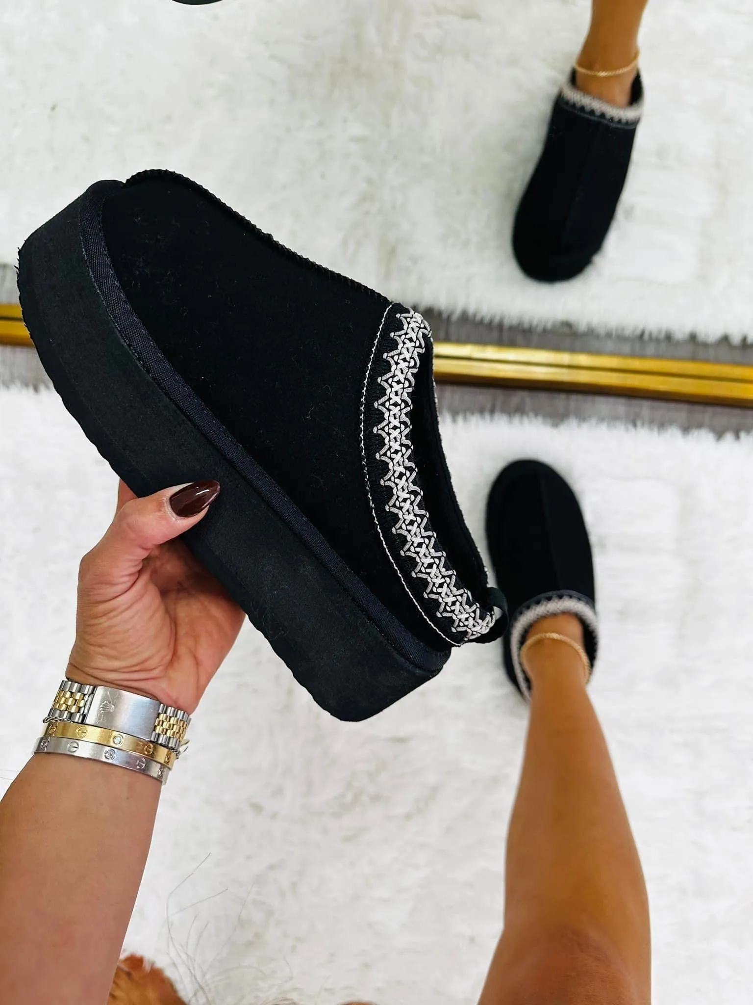 Olivia Black Platform Slides