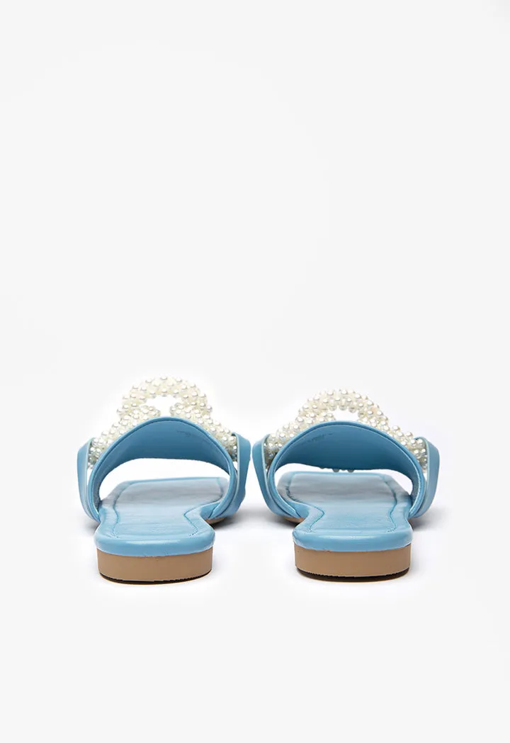 Pearly Linked PU Leather Slides