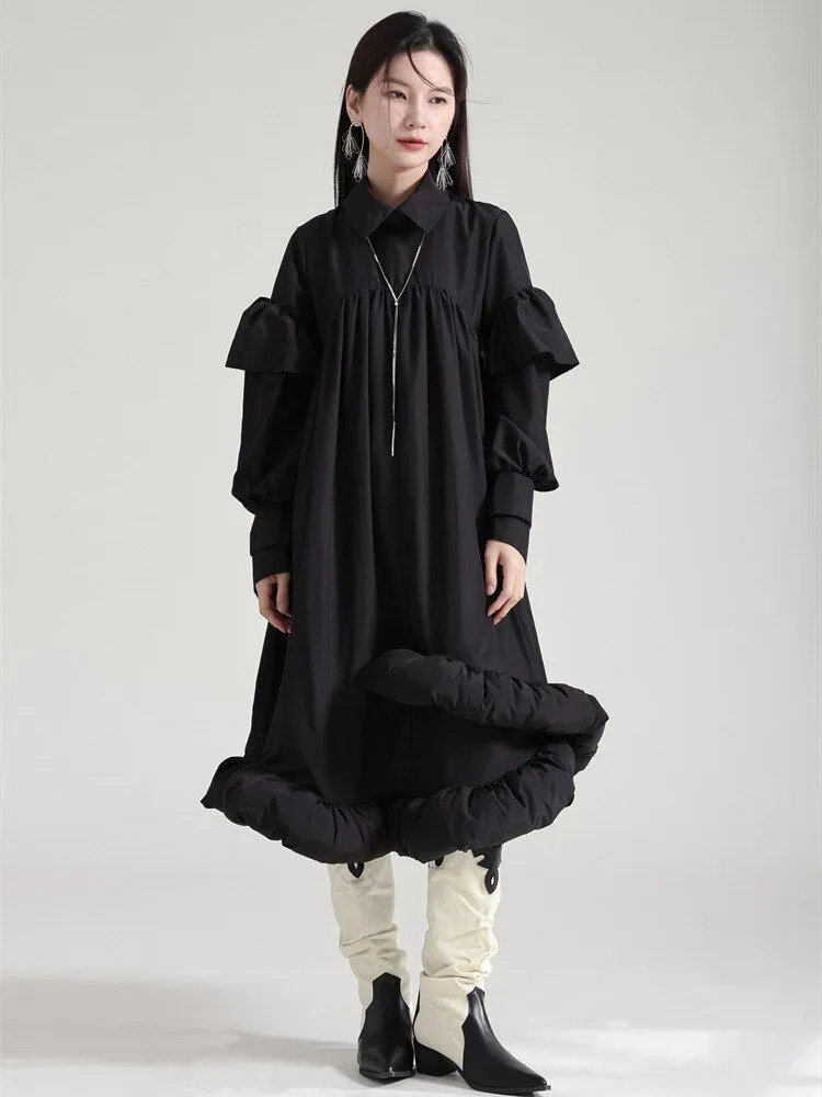 Plufey Long Sleeve Puff Dress - Black