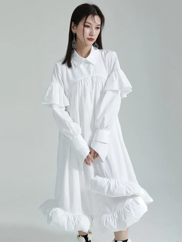 Plufey Long Sleeve Puff Dress - White