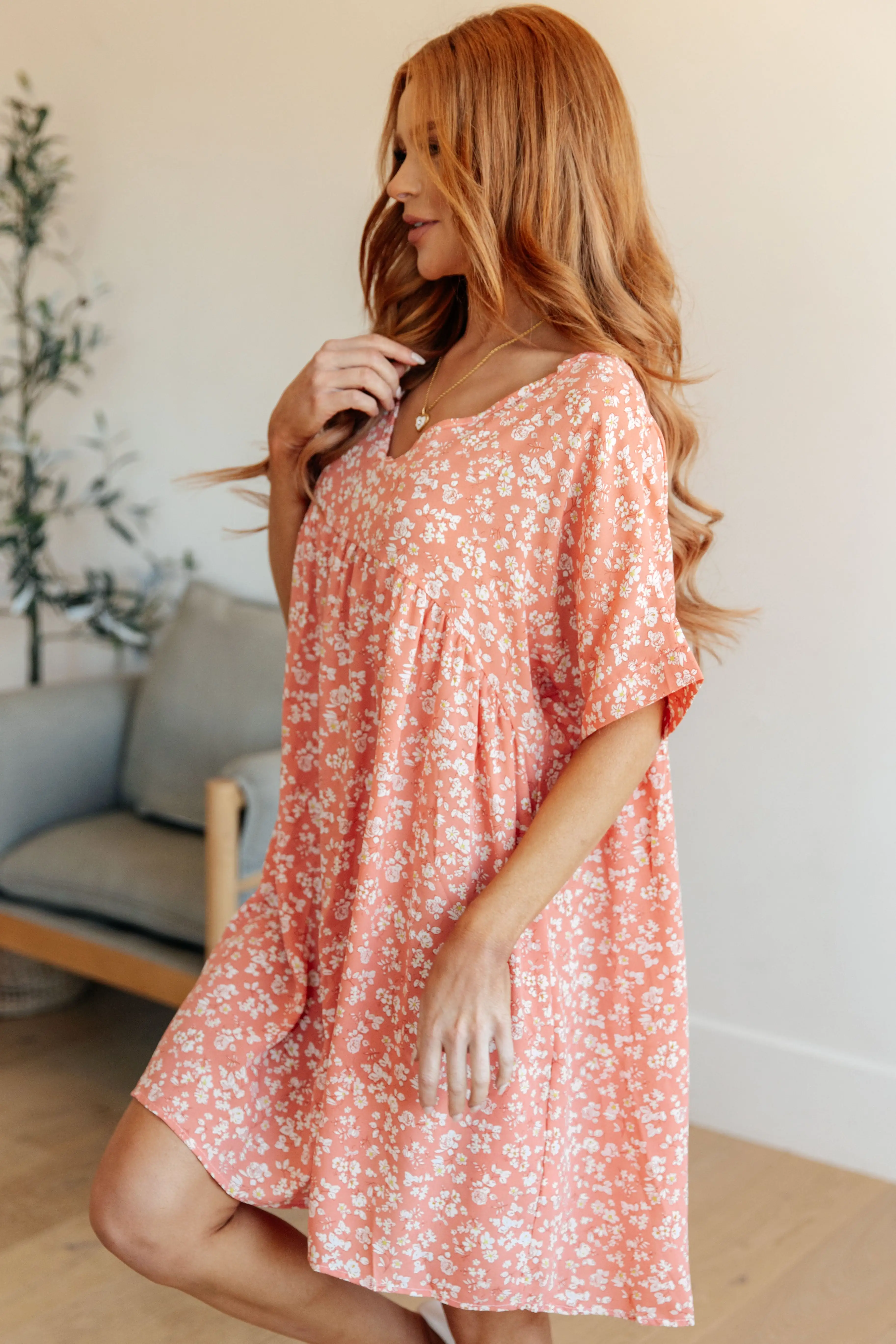 Rodeo Lights Dolman Sleeve Dress in Coral Floral