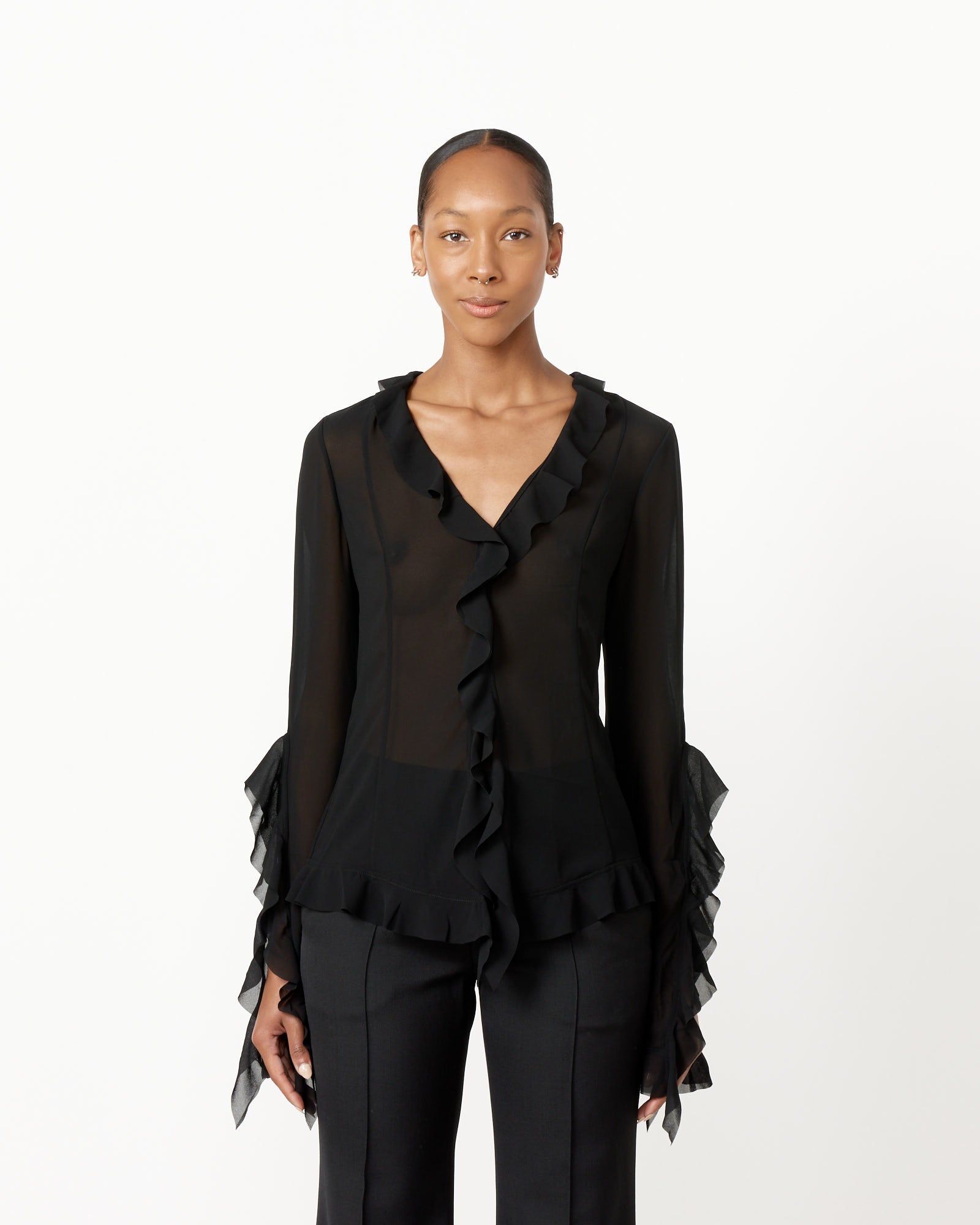 Ruffle Blouse in Black