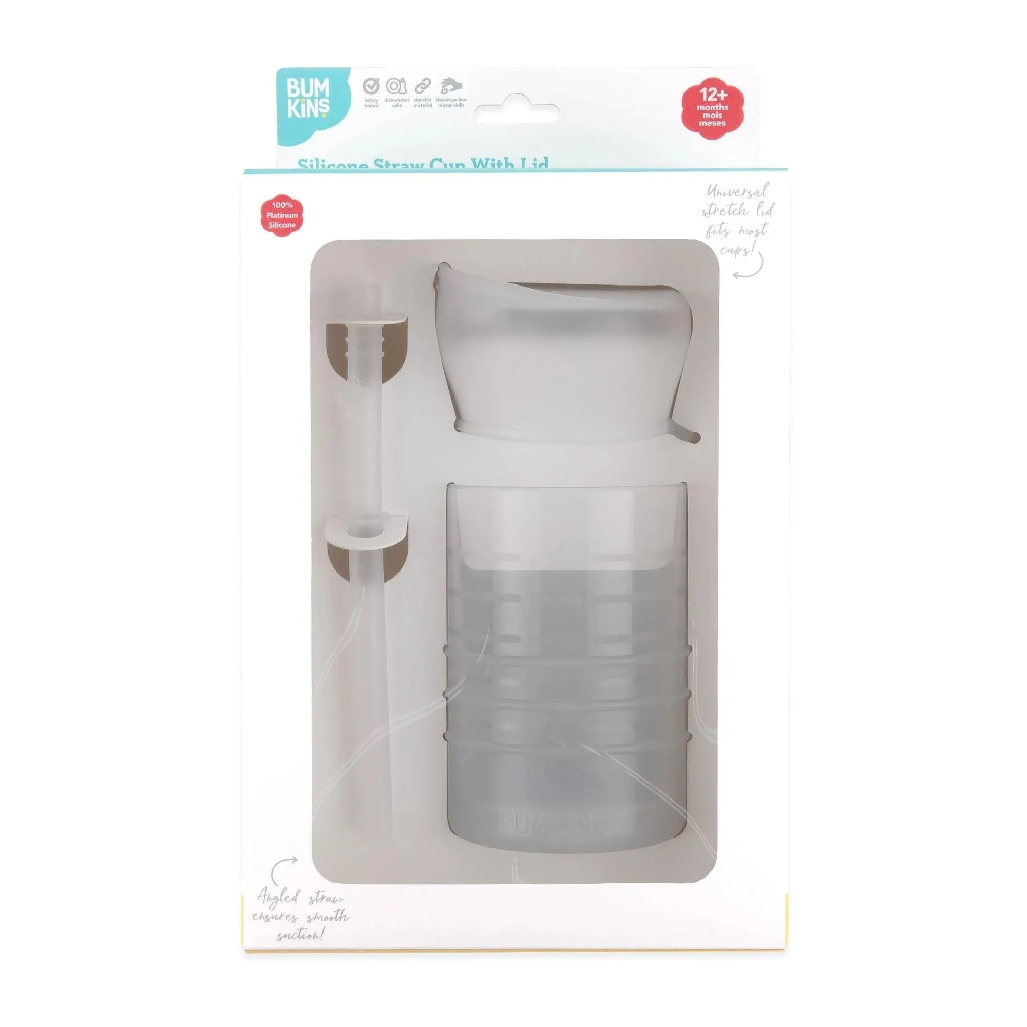 Silicone Straw Cup with Lid: Gray