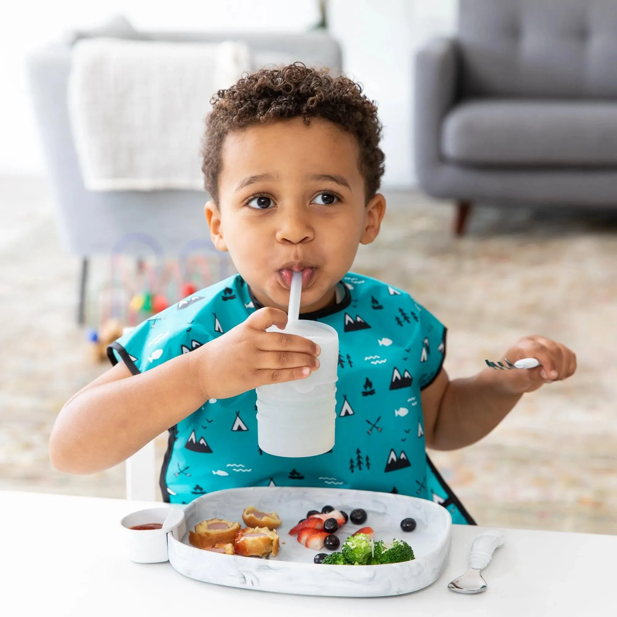 Silicone Straw Cup with Lid: Gray