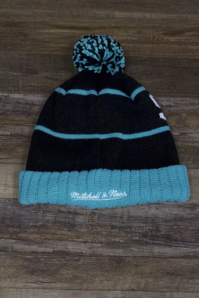 Spurs Beanie | San Antonio Spurs Vintage Mitchell and Ness Circle Patch Oversized Knit Pom Beanie