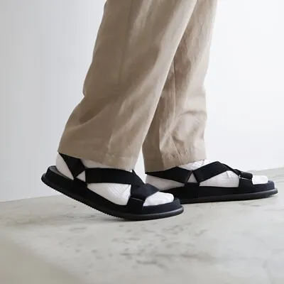 Still By Hand Strap Leather Sandals Black