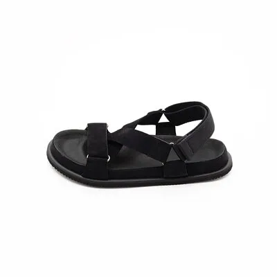 Still By Hand Strap Leather Sandals Black