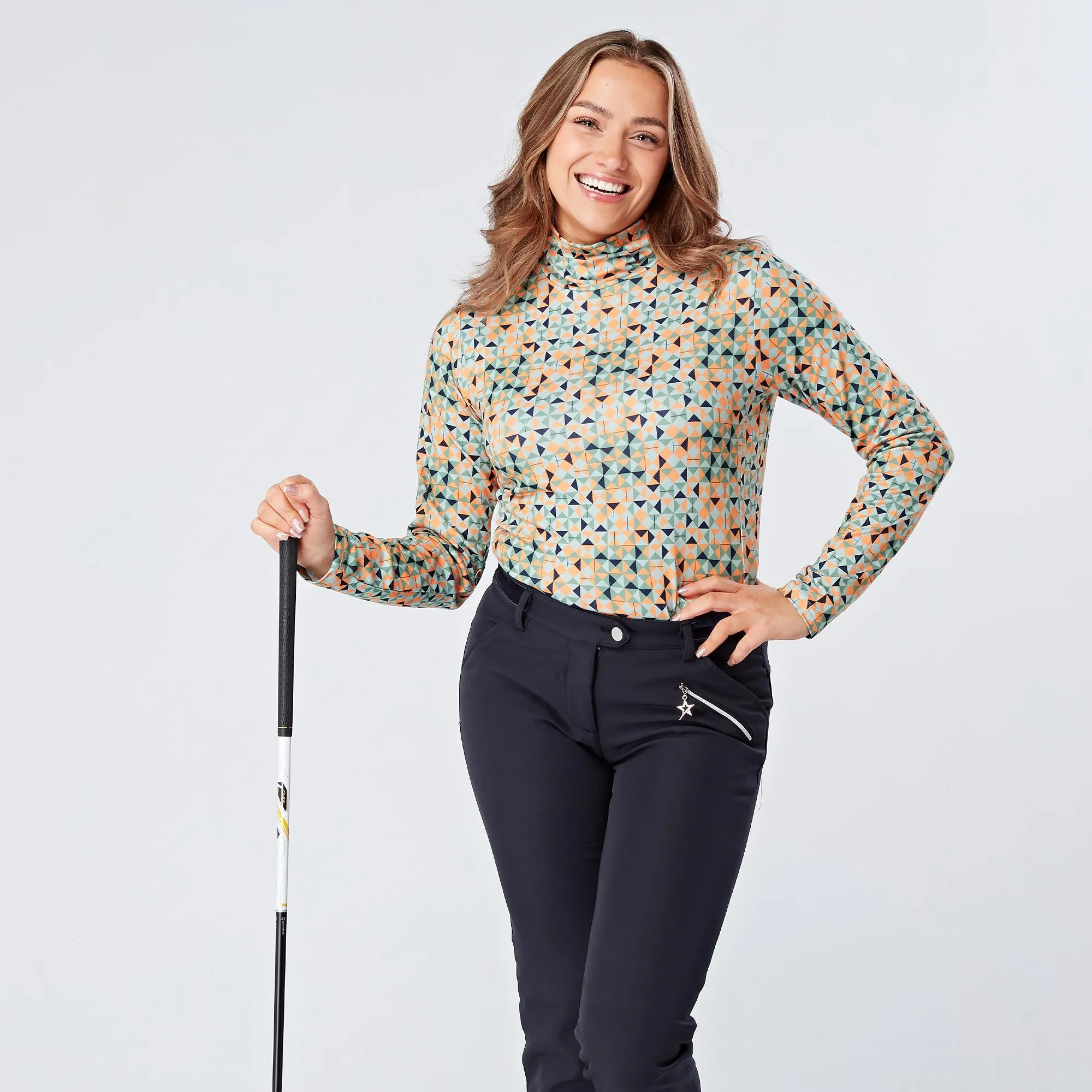 Swing Out Sister Ada Thermal Ladies Golf Roll Neck Apricot Pattern