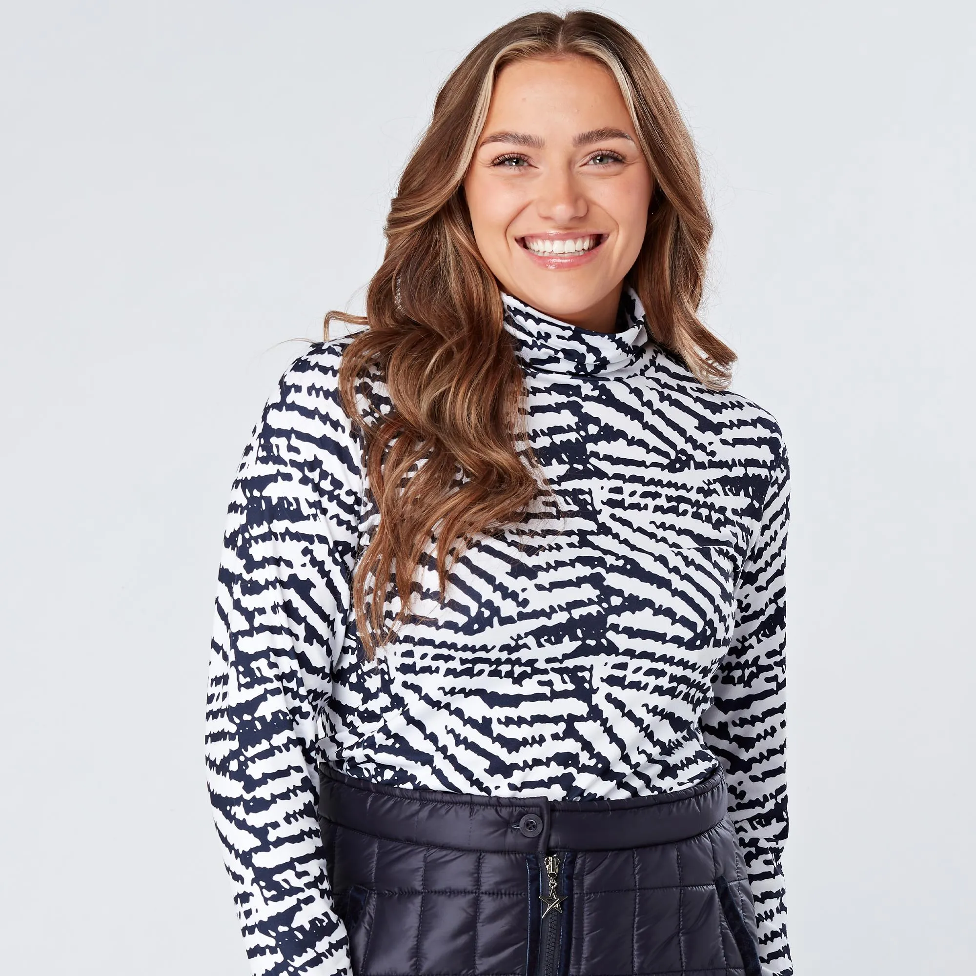 Swing Out Sister Ada Thermal Ladies Golf Roll Neck Navy & White Pattern