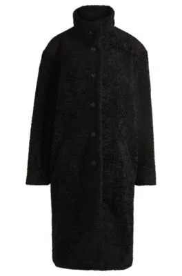 Teddy coat with patterned buttons