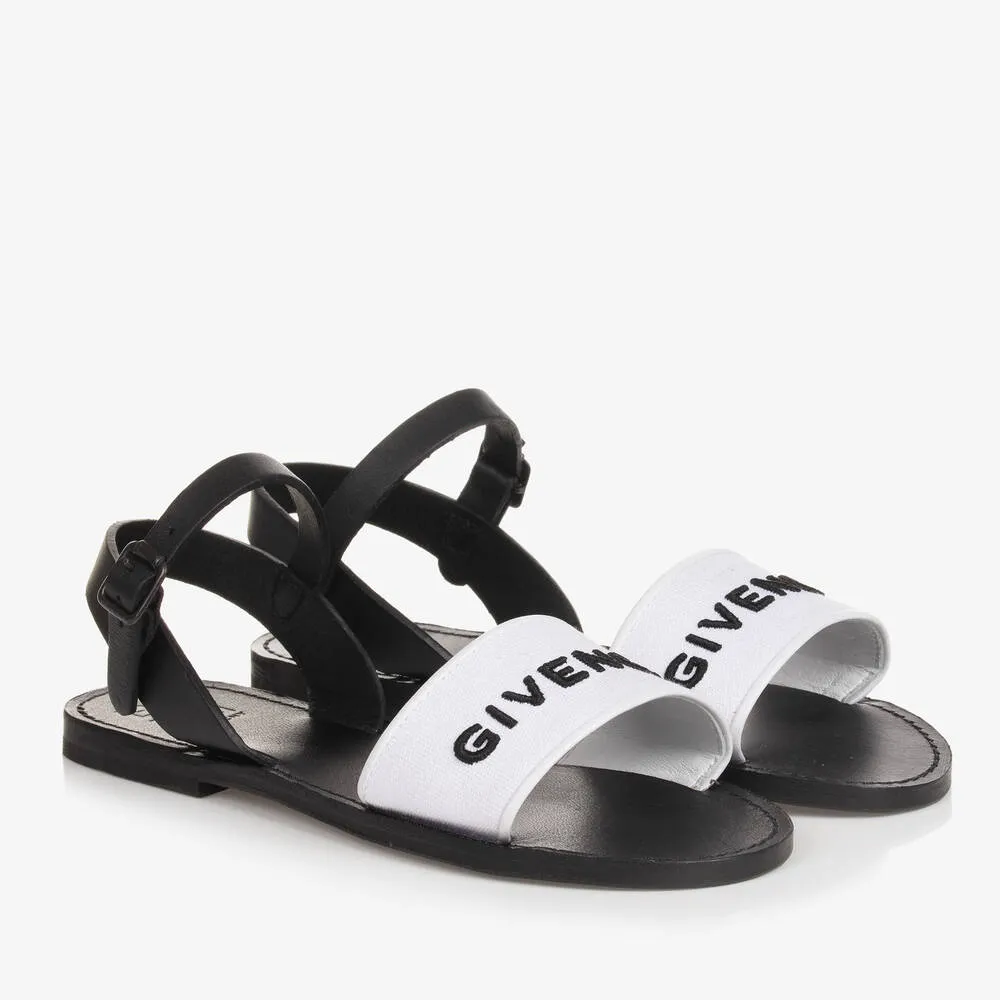 Teen Girls Black & White Leather Sandals