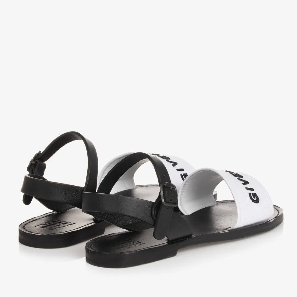 Teen Girls Black & White Leather Sandals