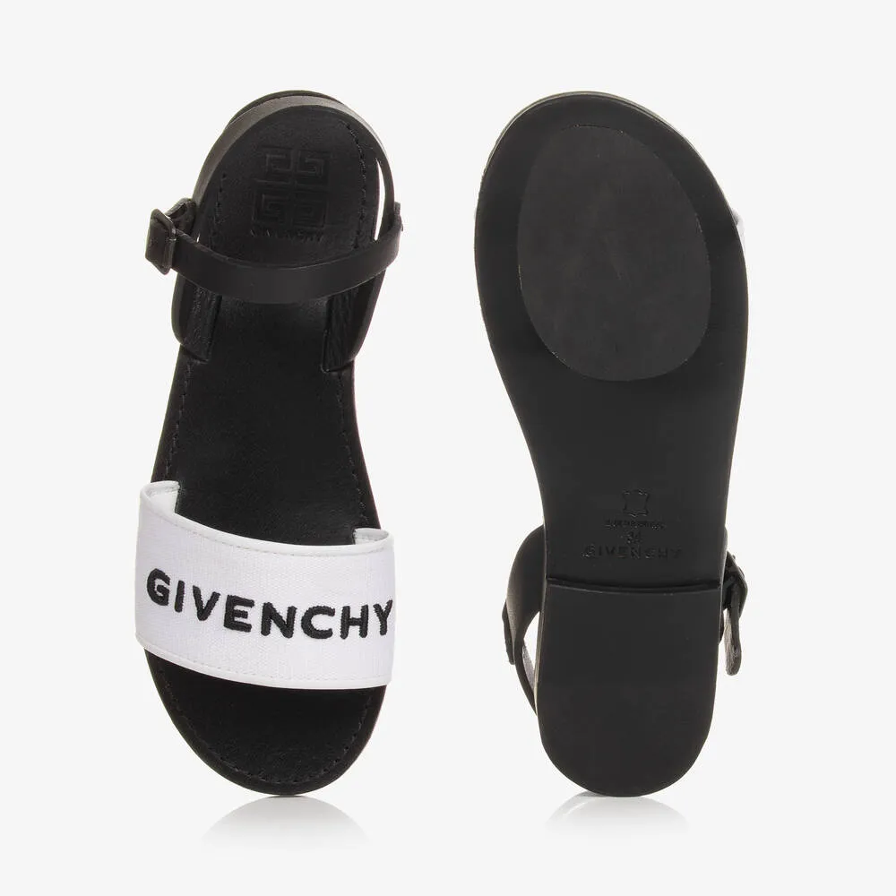 Teen Girls Black & White Leather Sandals