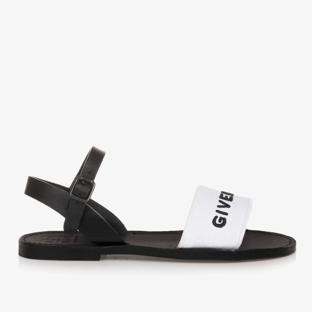 Teen Girls Black & White Leather Sandals