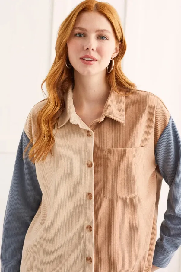 Tribal Mini Corduroy Colour Block Shirt