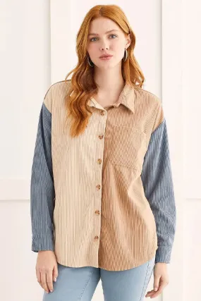 Tribal Mini Corduroy Colour Block Shirt