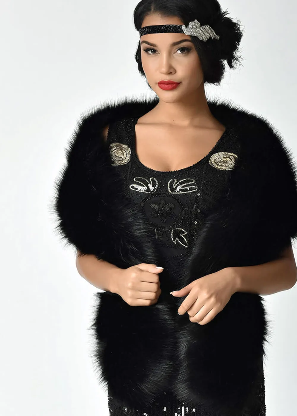 Unique Vintage Faux Fur Stola Black