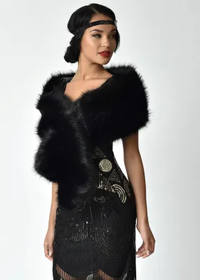 Unique Vintage Faux Fur Stola Black