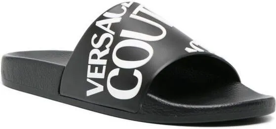 Versace Jeans Couture logo-print slip-on slides Black