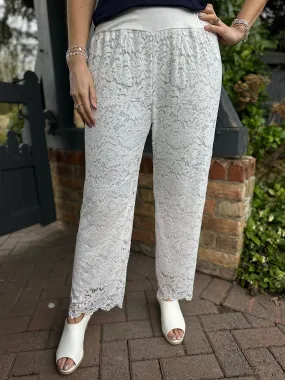 White Lined Lace Trousers