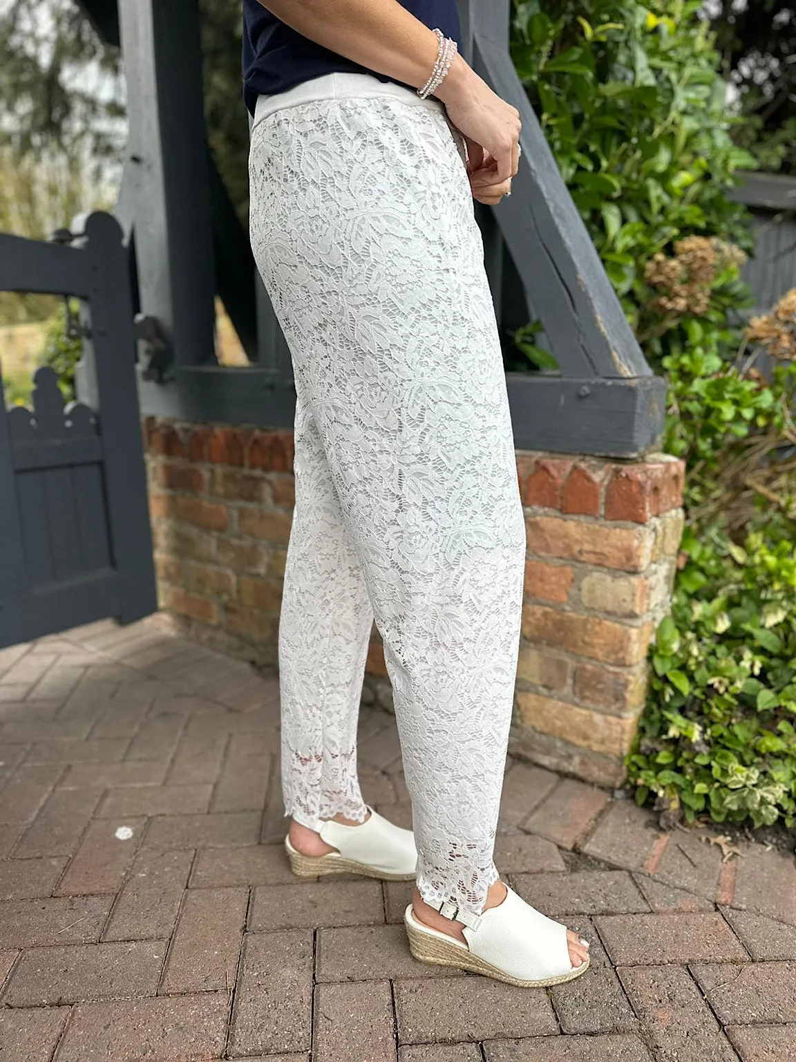 White Lined Lace Trousers