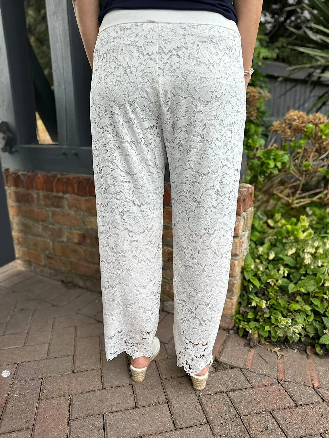 White Lined Lace Trousers