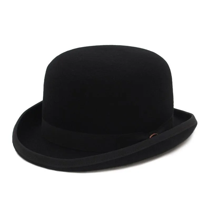 Wool Felt Derby Bowler Hat - Fashionable Fedora Style with Satin Lining