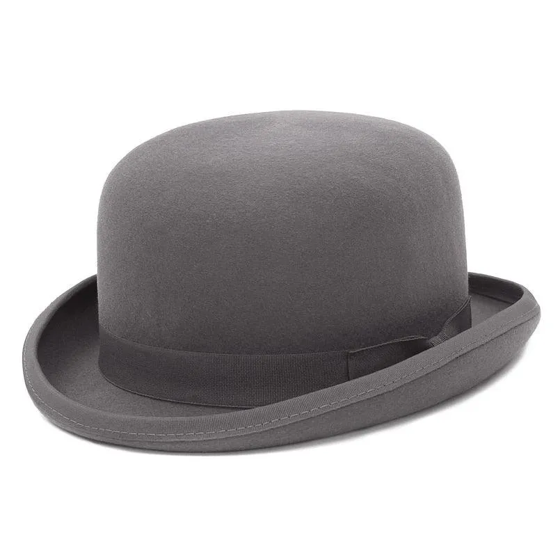 Wool Felt Derby Bowler Hat - Fashionable Fedora Style with Satin Lining