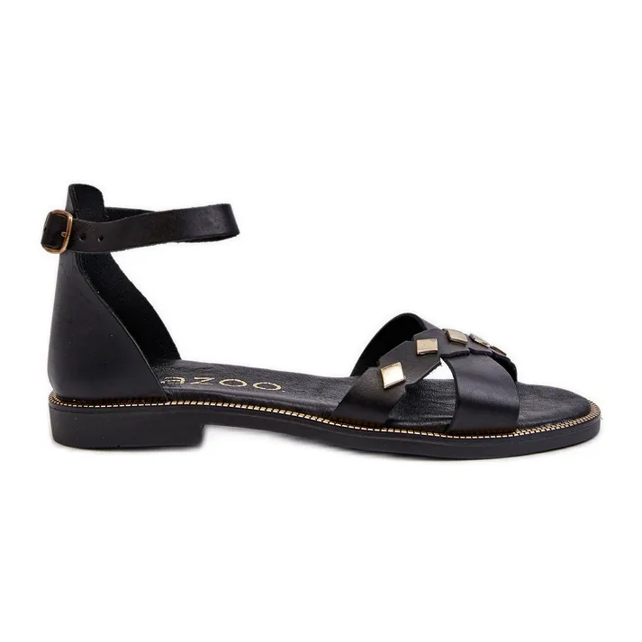 Zazoo 40378 Women's Flat Leather Sandals, Black