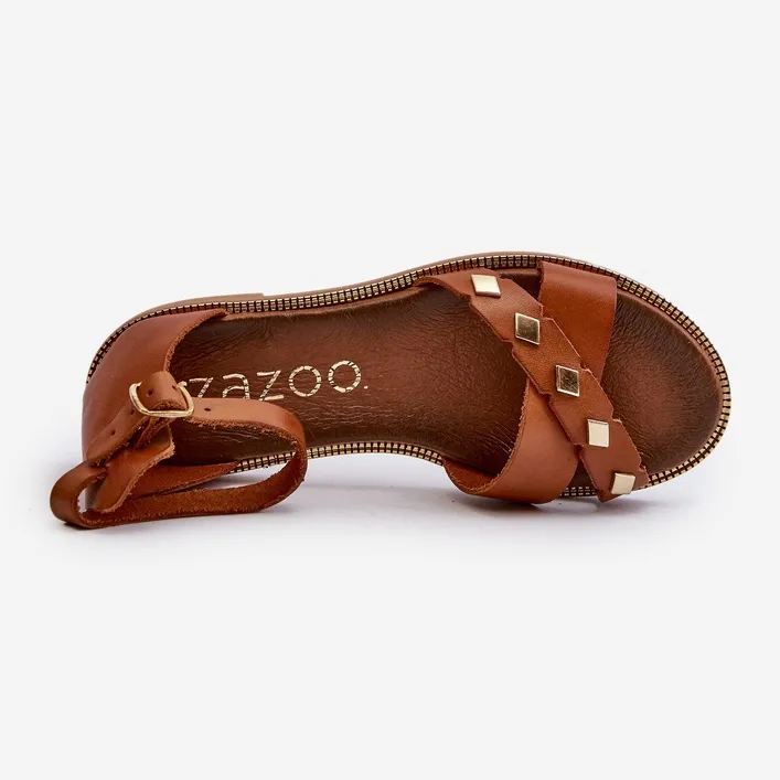 Zazoo 40378 Women's Flat Leather Sandals, Brown